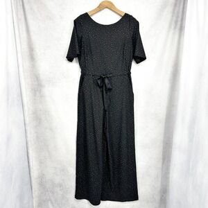 Corey Lynn Calter Black Gold Star Print Wide Leg Jumpsuit Size M Short Sleeve